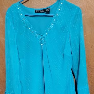 New York City Design Gorgeous  Aqua Blouse L